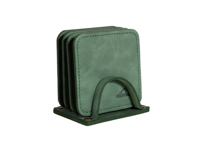 Set 4 sottobicchieri Mestango 2223 in cuoio verde artigianale, 9x9 cm