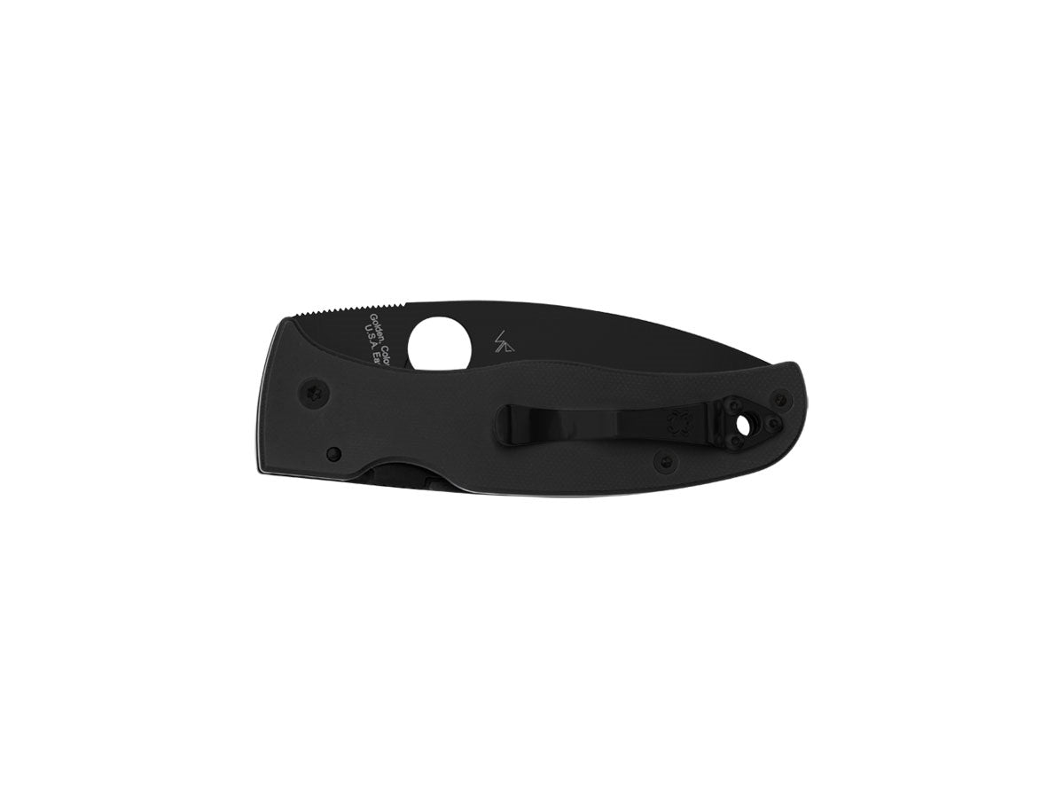 Spyderco Bodacious C263GPBK dettaglio lama DLC nera e G-10 con fodere e clip rivestiti neri