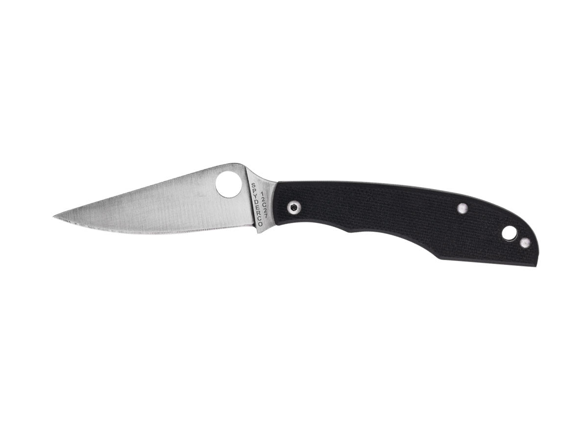 Spyderco Grasshopper C138GBKP slipjoint lama Sandvik 12C27, guancette G-10 nero, Trademark Round Hole