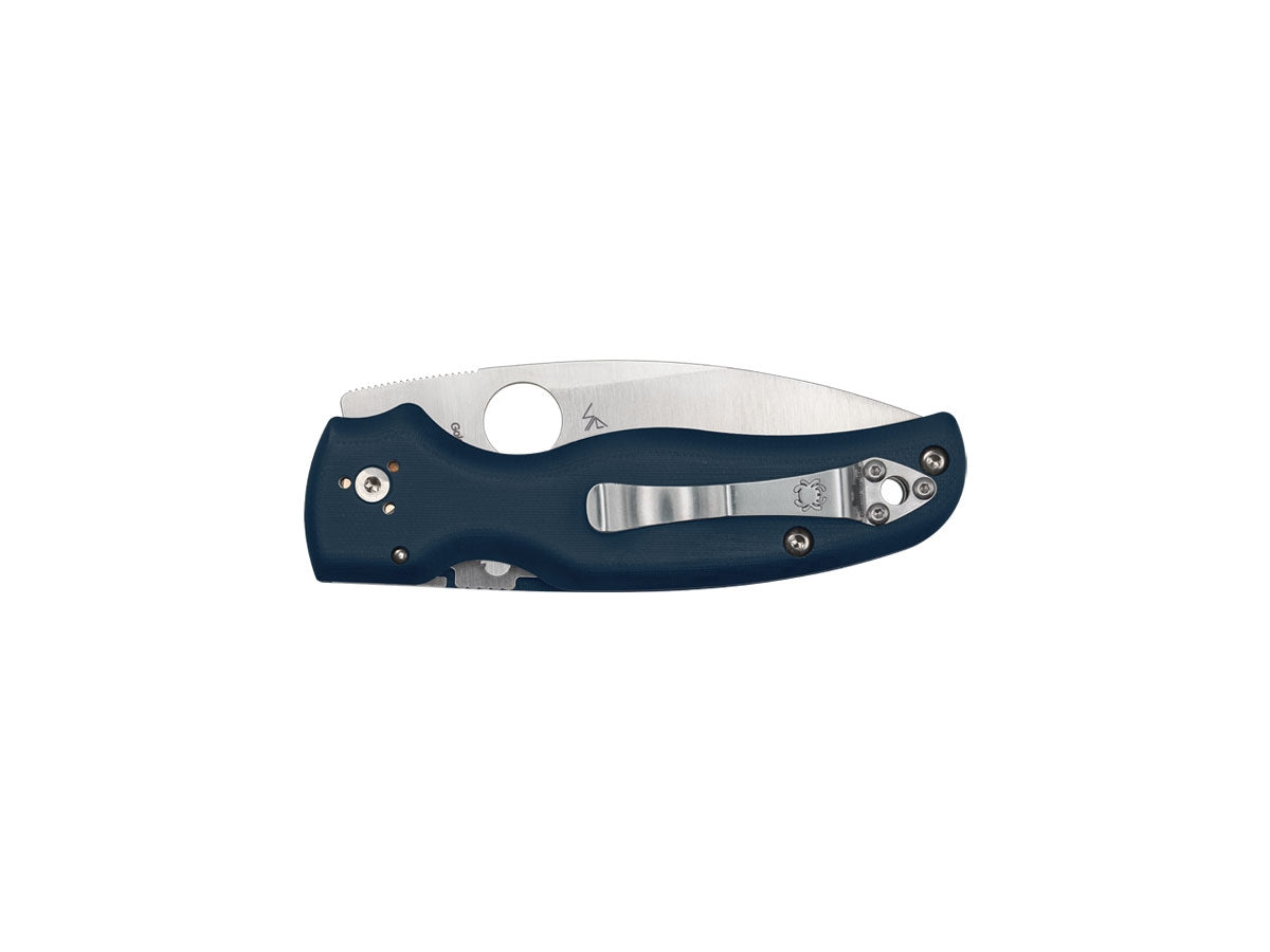 Spyderco Shaman C229GPCBL dettaglio lama CPM SPY27 e G-10 blu cobalto con Compression Lock