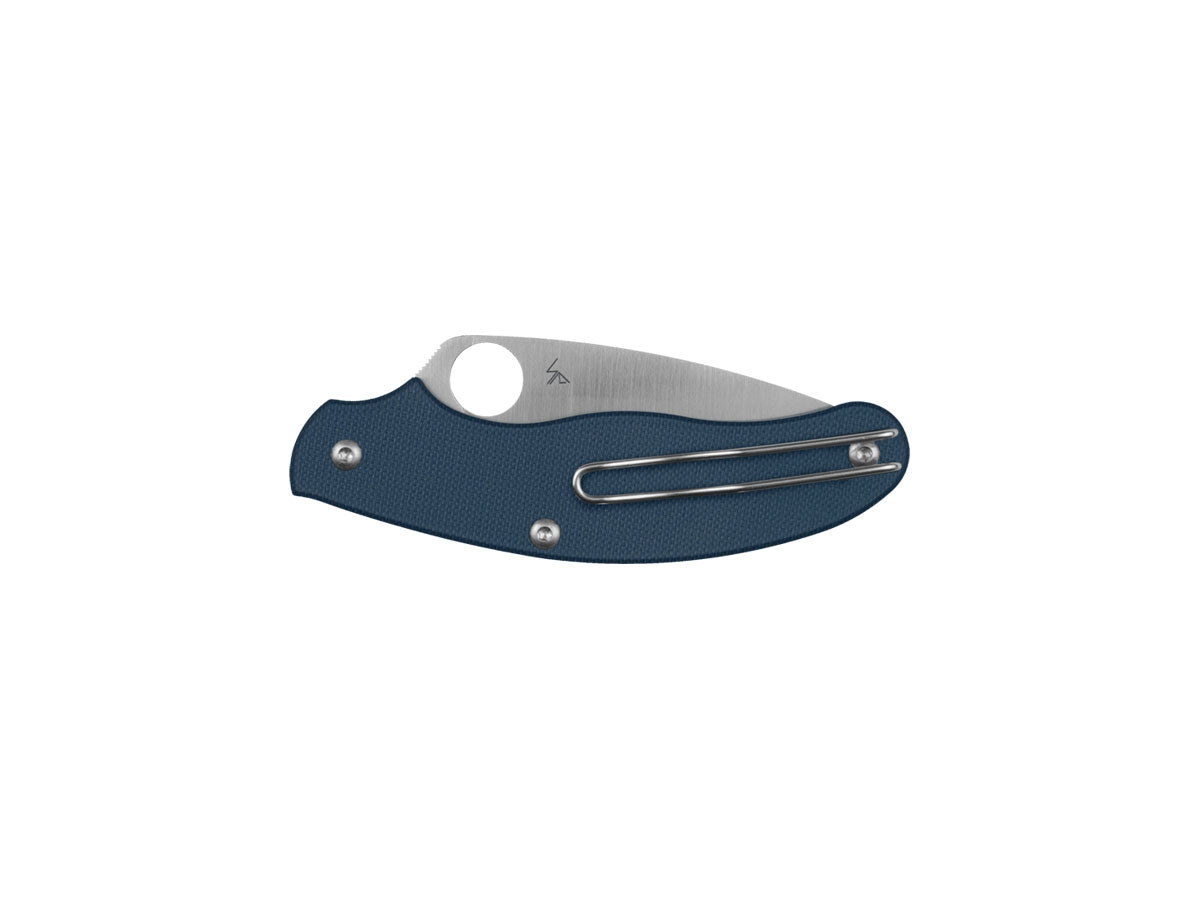 Spyderco UK Penknife C94GPCBL dettaglio lama CPM SPY27 e guancette G-10 blu cobalto portachiavi
