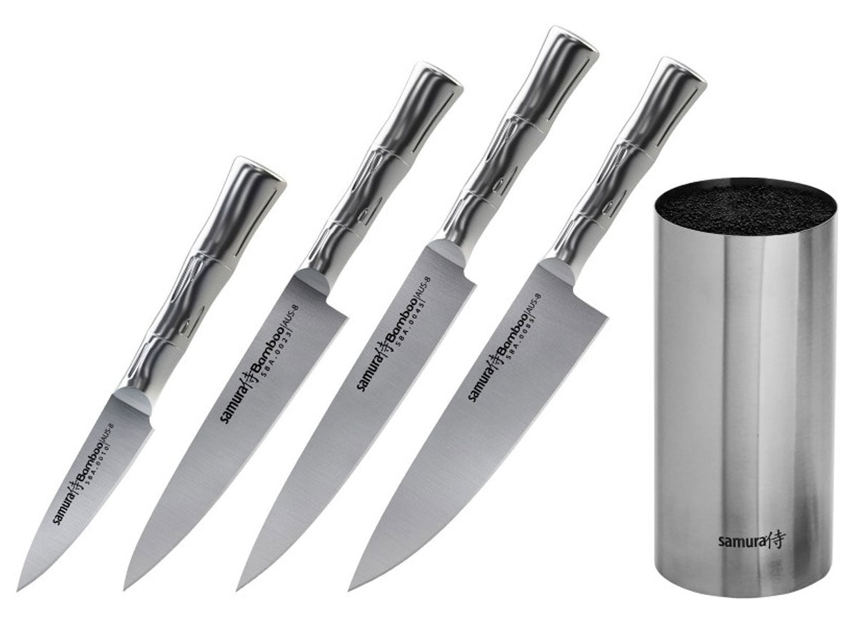 Samura Bamboo Knife Block + SET4PZ (CUOCO-AFFETTARE-FILETTARE-SPELUCCHINO)SBA-05