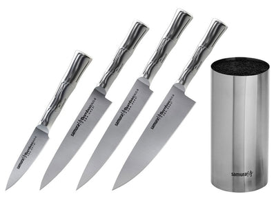 Samura Bamboo Knife Block + SET4PZ (CUOCO-AFFETTARE-FILETTARE-SPELUCCHINO)SBA-05