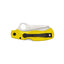 Spyderco Saver Salt C118SYL dettaglio lama H-2 e Trademark Round Hole 14 mm su FRN giallo