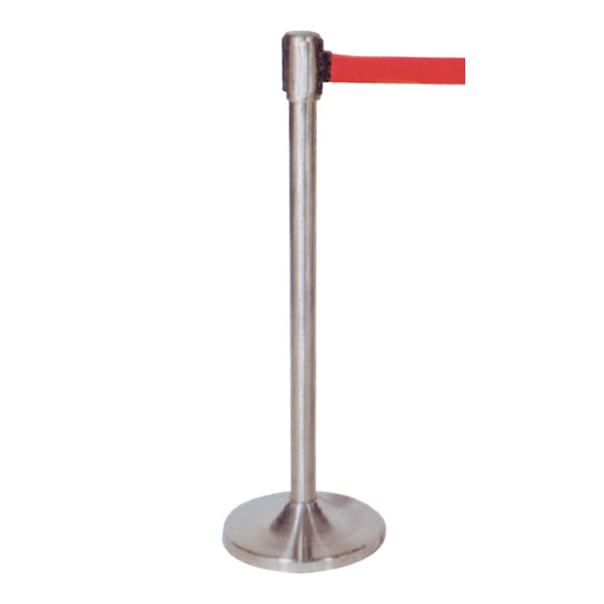 Colonna Delimita Corsia in Acciaio Inox H 95 cm con Nastro Avvolgibile Rosso 2 m