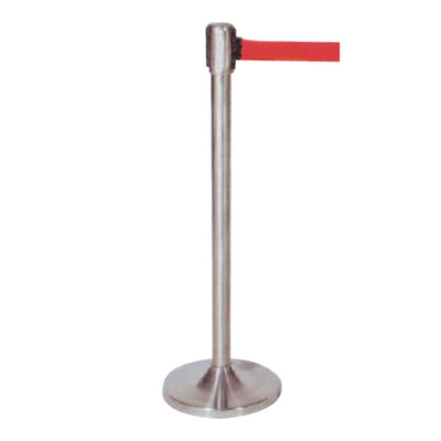 Colonna Delimita Corsia in Acciaio Inox H 95 cm con Nastro Avvolgibile Rosso 2 m