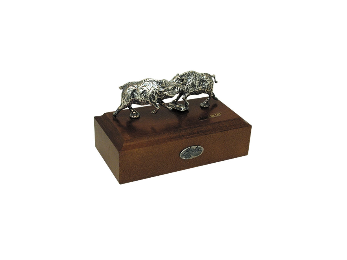 Muela Silverware Fight Of Boars On Wooden Base cm 10x5