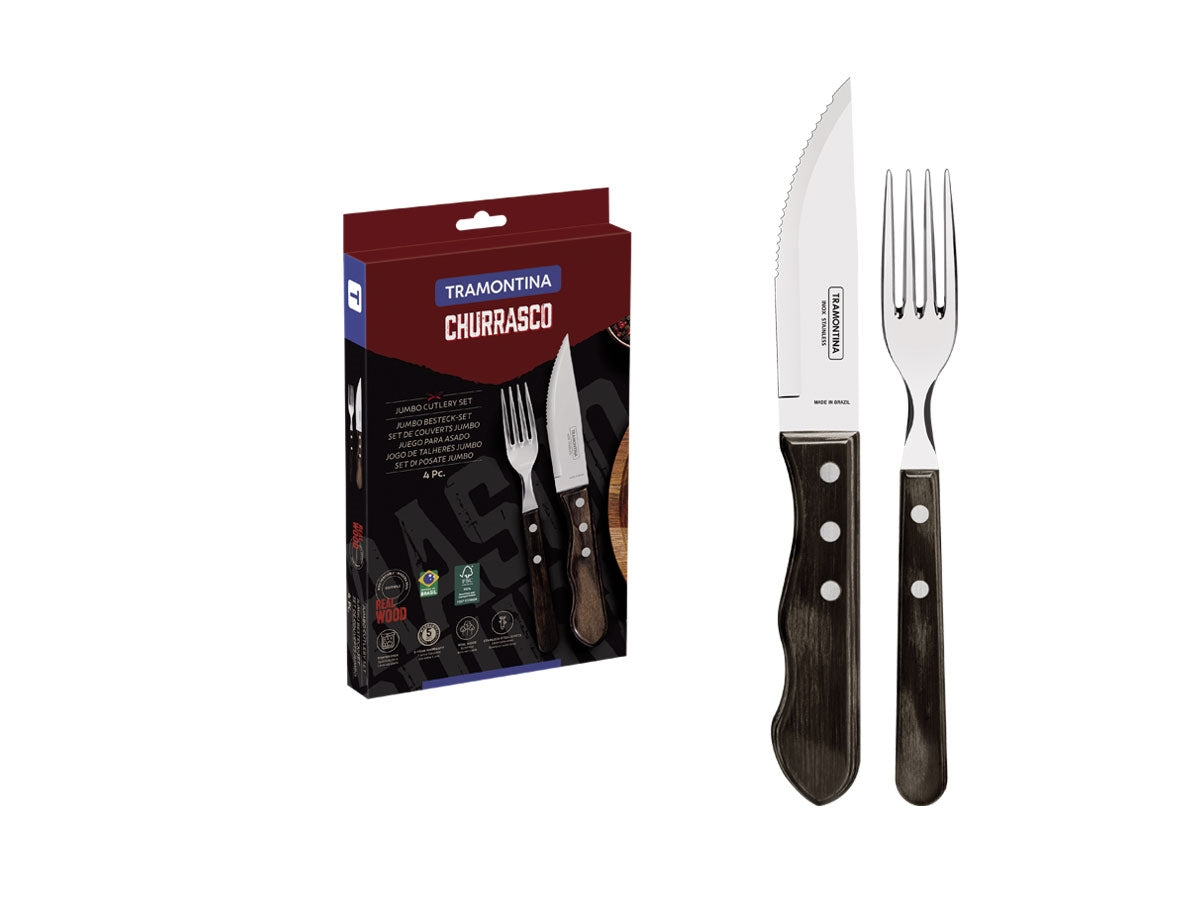 Tramontina Polywood Fsc Set Posate Carne/Bbq 4 Pz 29899/163 Brown