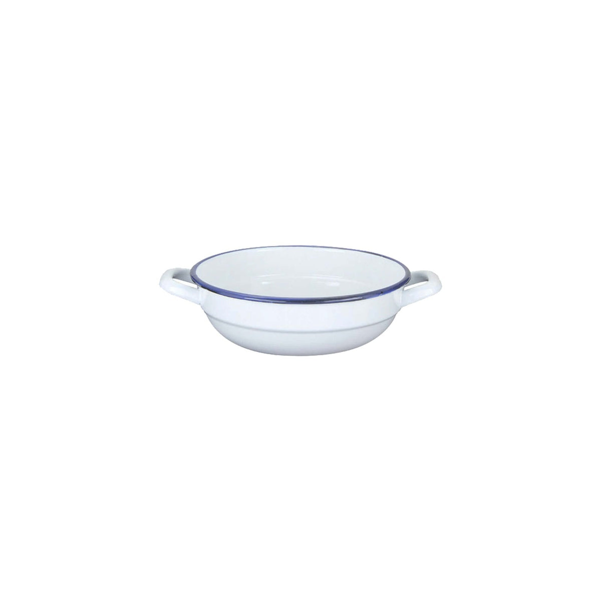 Tegame 2 Manici in Acciaio Smaltato Bianco Filo Blu Ø 14 cm