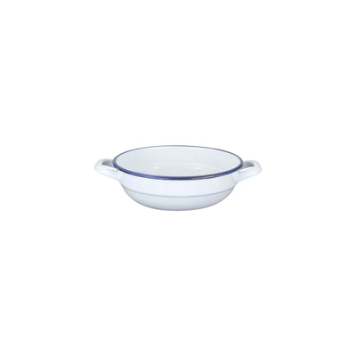 Tegame 2 Manici in Acciaio Smaltato Bianco Filo Blu Ø 14 cm