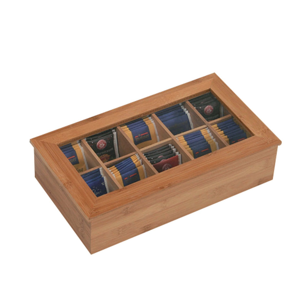 Portabustine Tè in Bamboo 10 Scomparti con Coperchio 36x20 cm H 9 cm