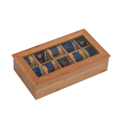 Portabustine Tè in Bamboo 10 Scomparti con Coperchio 36x20 cm H 9 cm