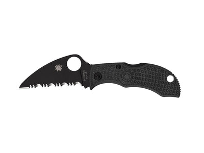 Spyderco Manbug MBKWSBK lama Wharncliffe VG-10 seghettata rivestita nera, filo dritto, FRN nero