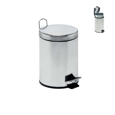 Bidone da Bagno in Acciaio Inox con Pedale 5 Litri Diametro 20,5 cm H 27,8