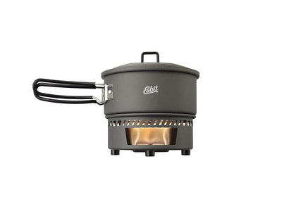 Set da cucina Esbit 1000 ml alluminio anodizzato con supporto combustibile solido, veduta aperto