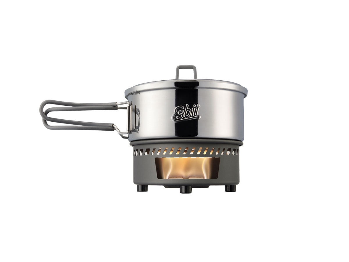 Set da cucina Esbit 1000 ml acciaio inossidabile con supporto combustibile solido, veduta aperto