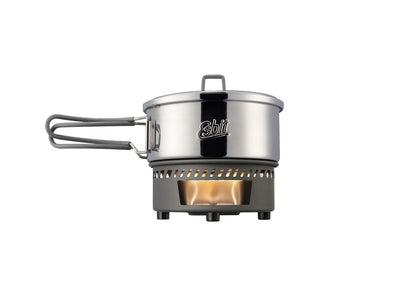 Set da cucina Esbit 1000 ml acciaio inossidabile con supporto combustibile solido, veduta aperto