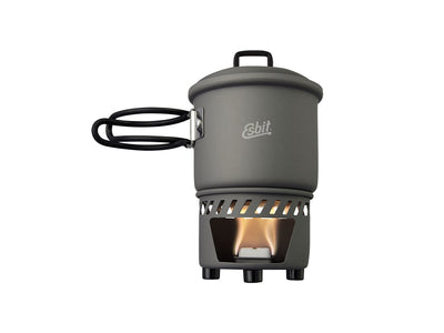 Set da cucina Esbit 585 ml in alluminio anodizzato con supporto combustibile solido, veduta aperto