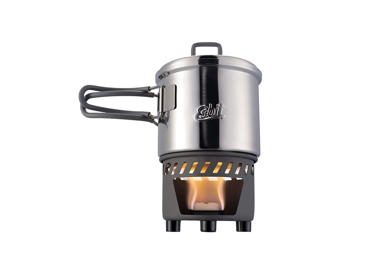 Set da cucina Esbit 585 ml in acciaio inossidabile con supporto combustibile solido, veduta aperto