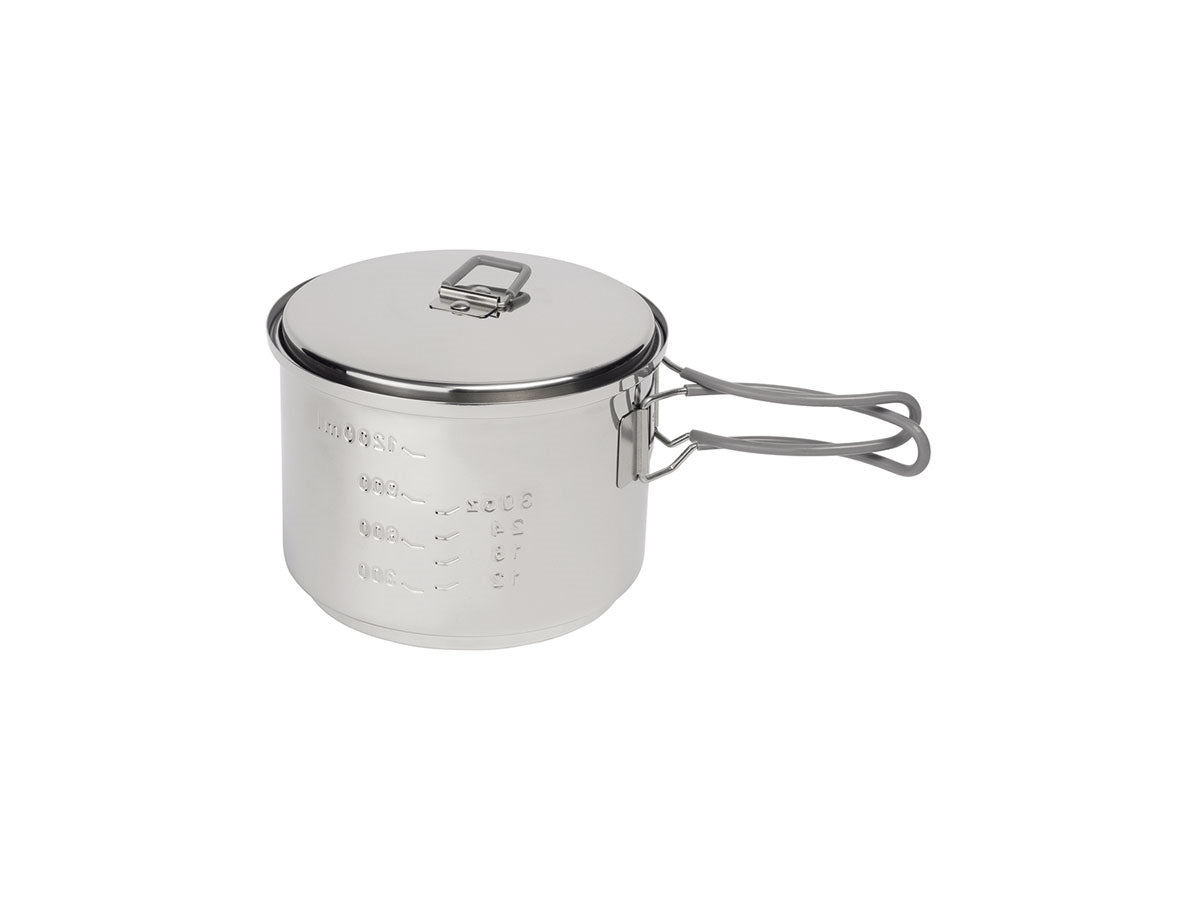 Set Esbit 1500 ml acciaio, dettaglio fornello ad alcool in ottone e manici