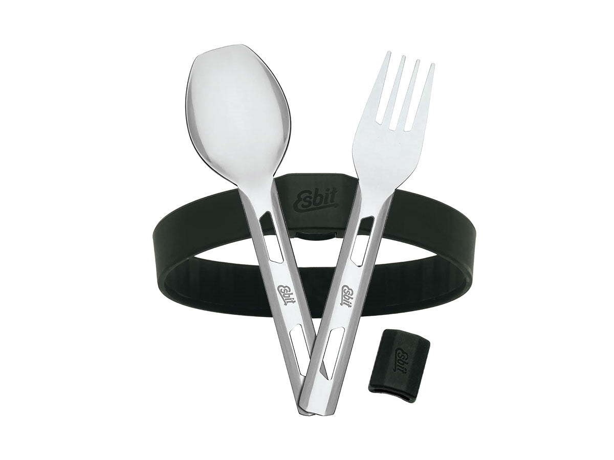 Esbit set posate acciaio inox 18/8 Black - forchetta e cucchiaio con fascia silicone