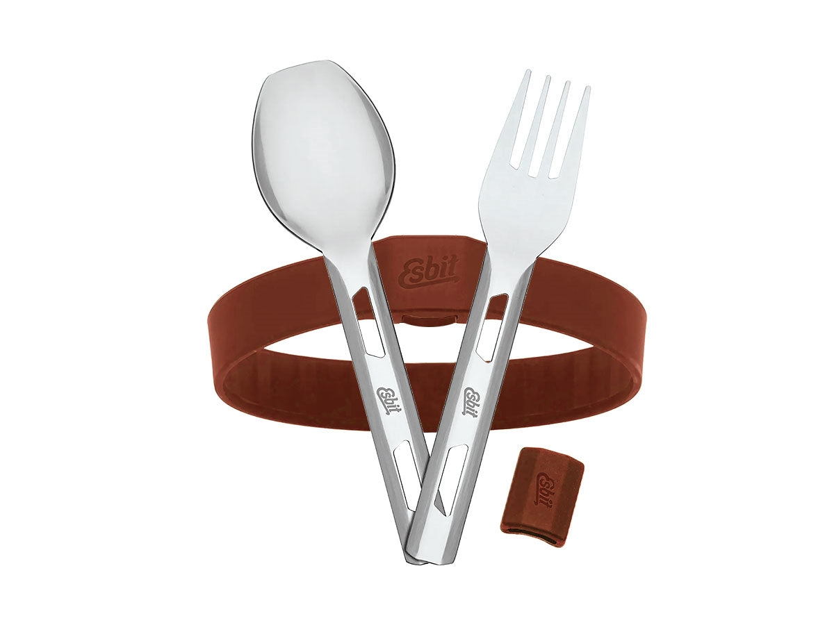 Esbit set posate acciaio inox 18/8 Burgundy - forchetta e cucchiaio con fascia silicone