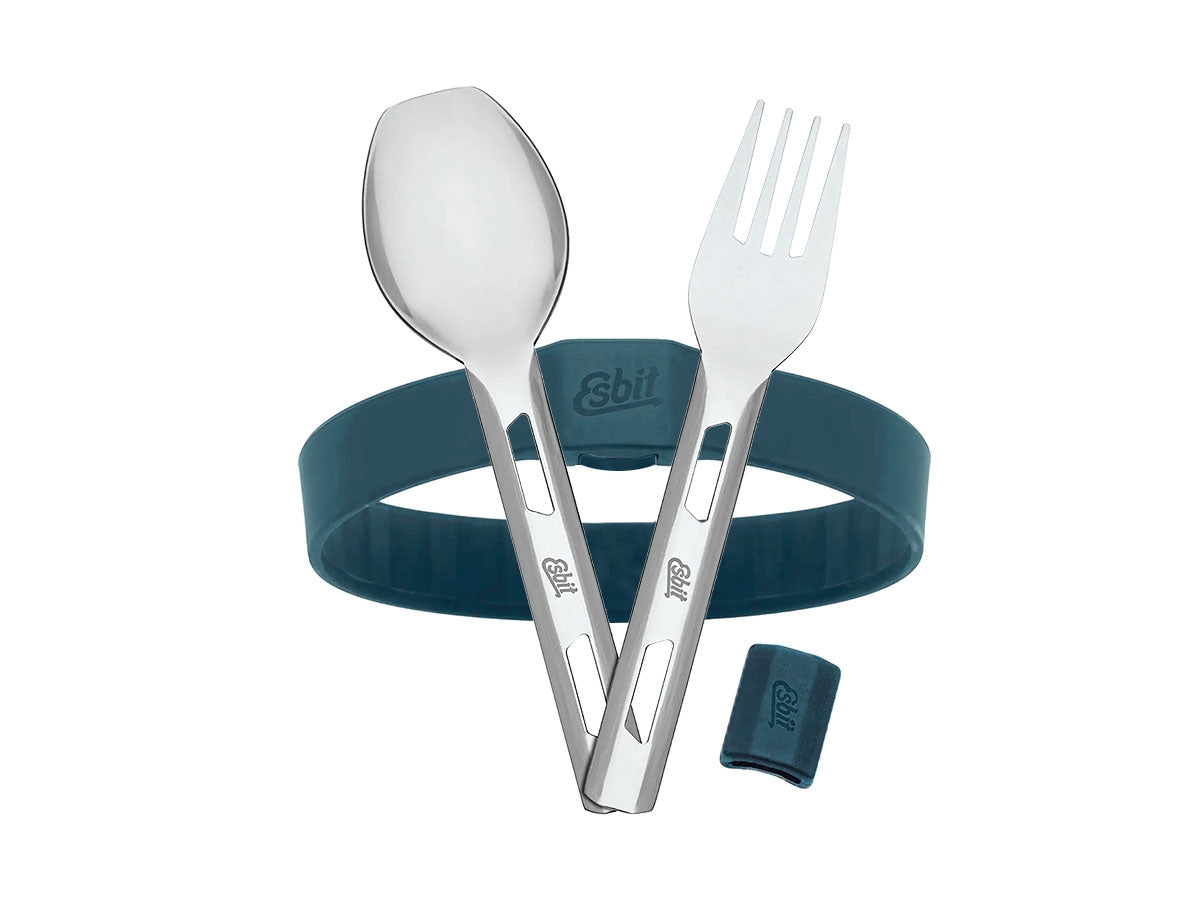 Esbit set posate acciaio inox 18/8 Polar Blue - forchetta e cucchiaio con fascia silicone