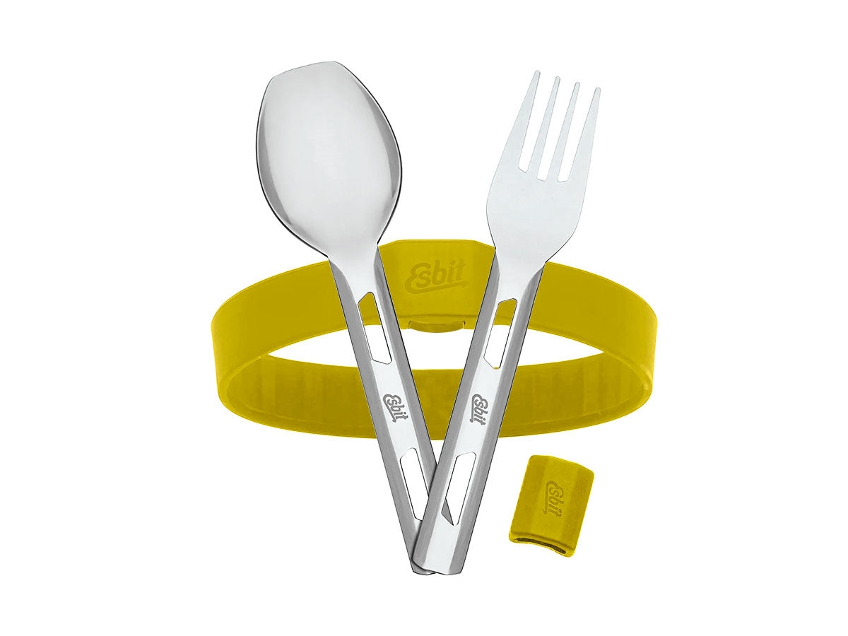 Esbit set posate acciaio inox 18/8 Sunshine Yellow - forchetta e cucchiaio con fascia silicone