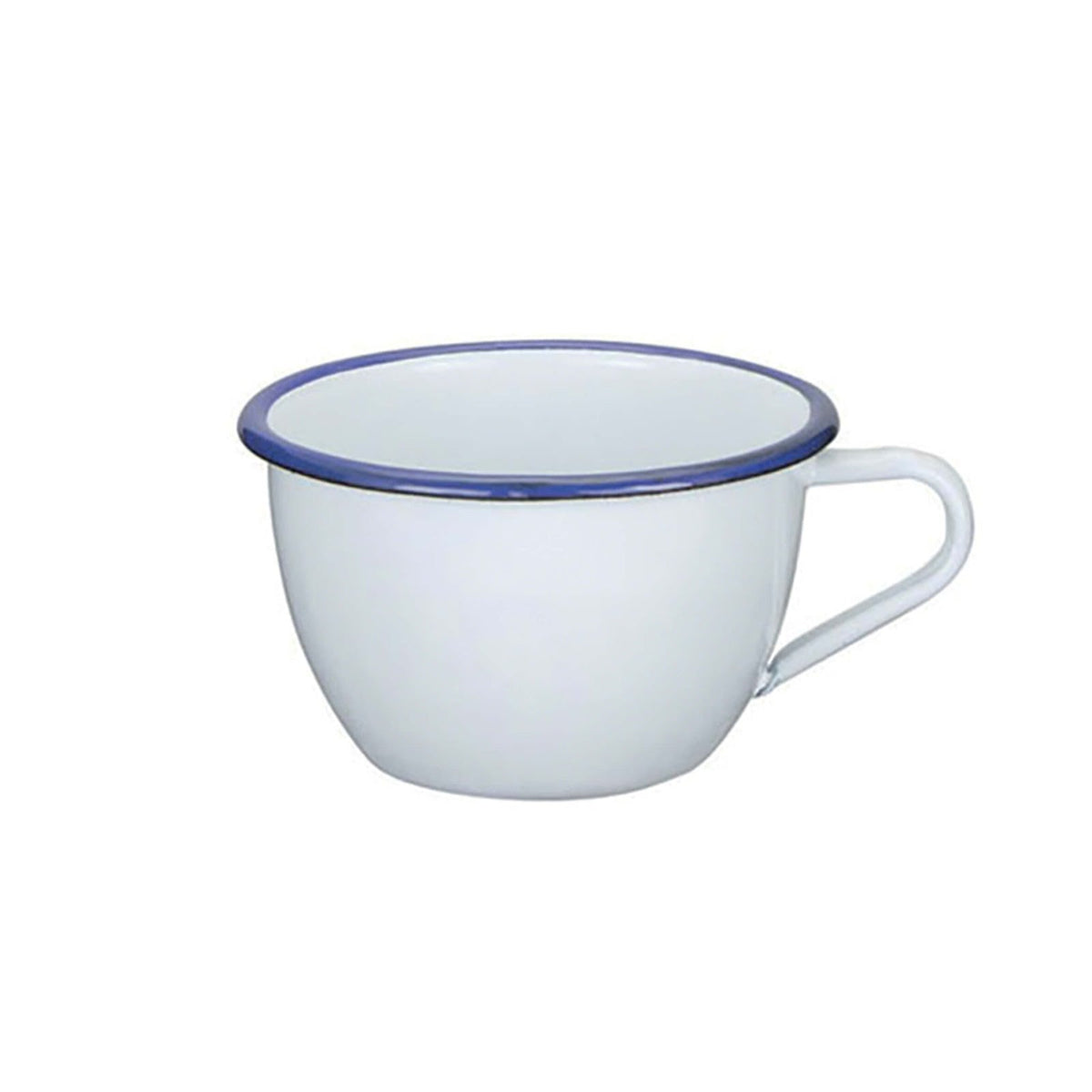 Tazza Colazione in Acciaio Smaltato Bianco Filo Blu 30 cl
