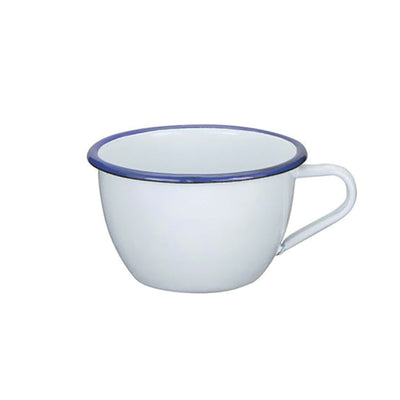 Tazza Colazione in Acciaio Smaltato Bianco Filo Blu 30 cl