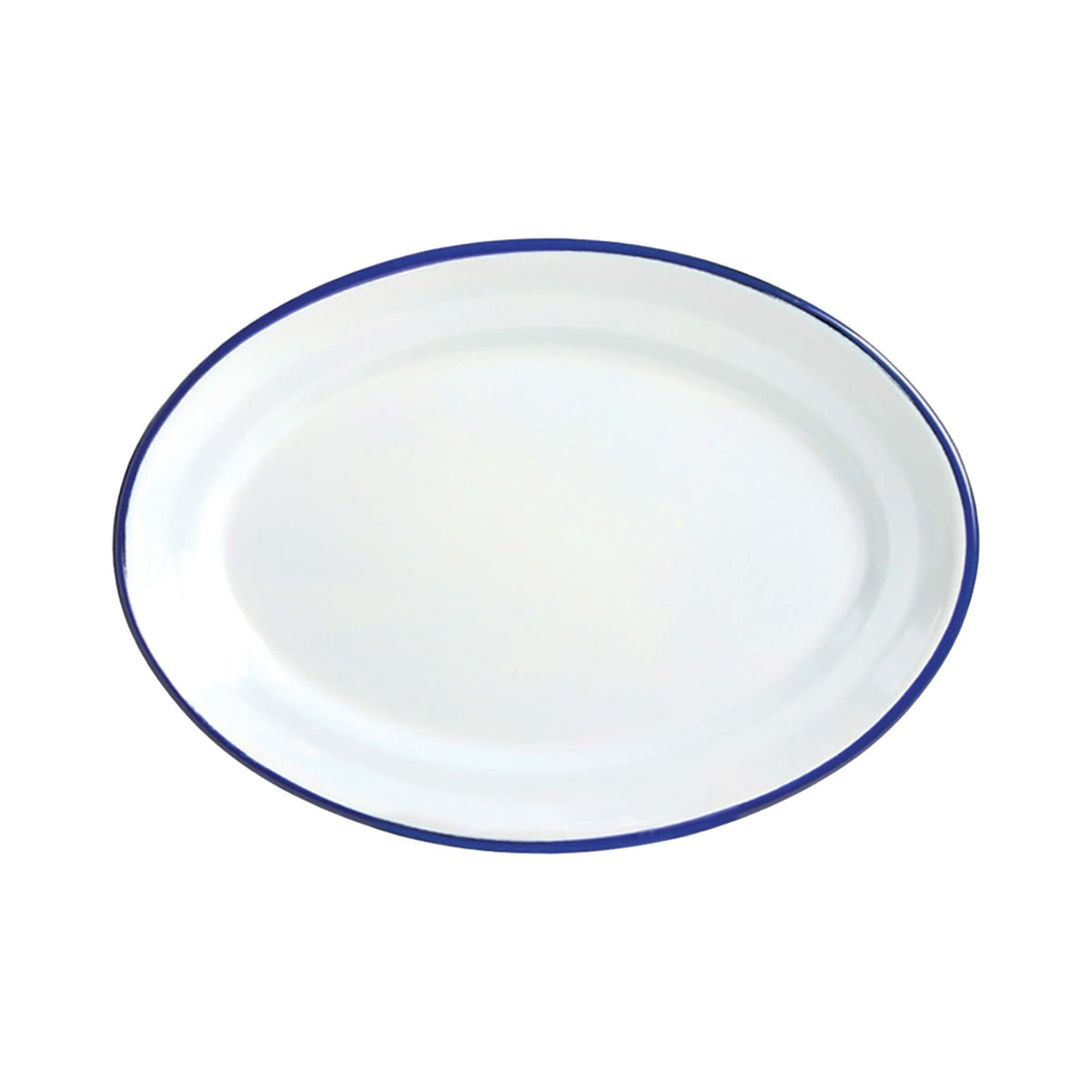 Vassoio Ovale in Acciaio Smaltato Bianco Filo Blu 40x28 cm