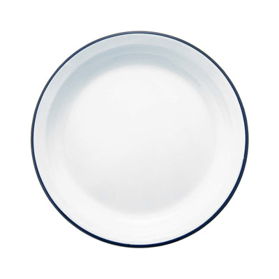 Vassoio Tondo in Acciaio Smaltato Bianco Filo Blu Ø 36 cm
