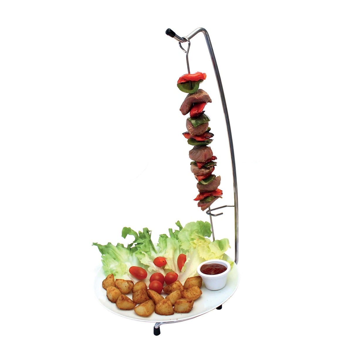 Supporto Porta Piatto e Spiedino in Filo di Acciaio Inox 19 cm H 45