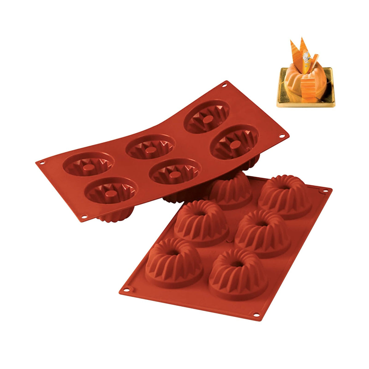 Stampo in Silicone 6 Gugelhopf Ø 7 cm H 3,6 cm 30 x 17,5 cm