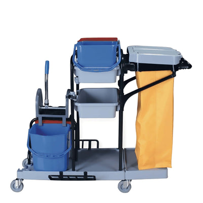 Carrello Servizio Pulizie Doppio Secchio 132x75 cm H 110