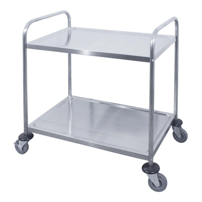 Carrello di Servizio 2 Piani in Acciaio Inox 95x50 cm H 90 con Ruote e Freno