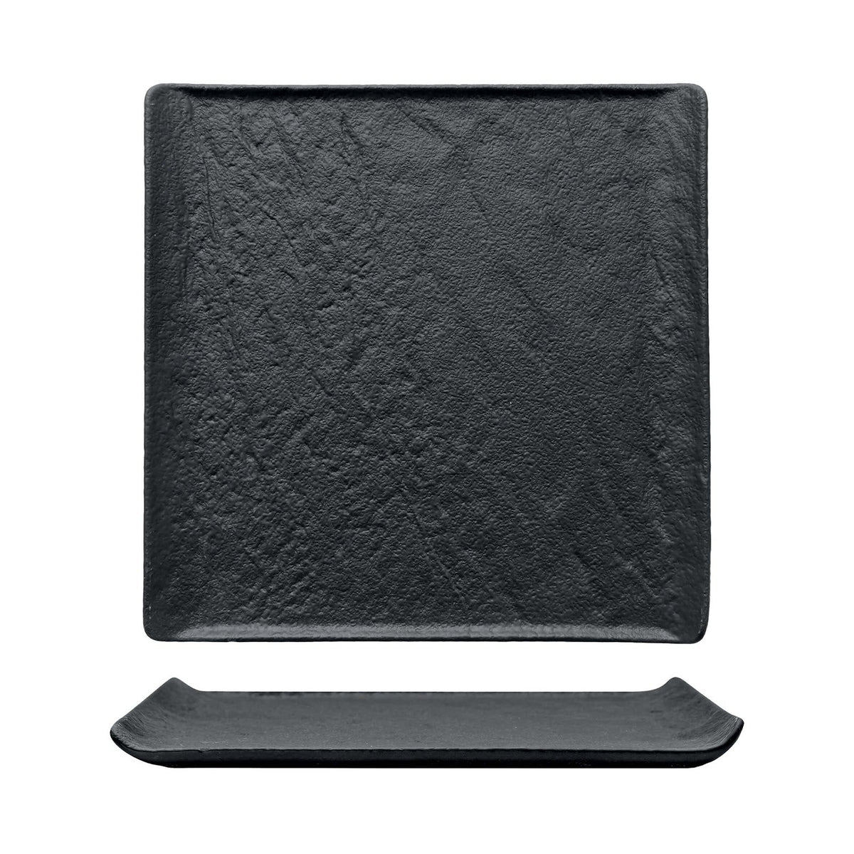Piatto Quadrato Effetto Pietra Nero 27,5 cm 3 Pezzi