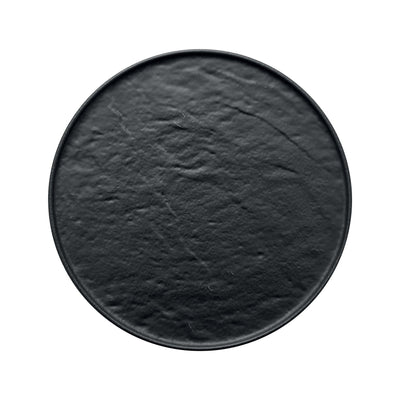Piatto Tondo con Bordo Porcellana Effetto Pietra Nero Ø 30 cm 3 Pezzi