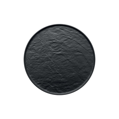 Piatto Tondo con Bordo Porcellana Effetto Pietra Nero Ø 22 cm 3 Pezzi