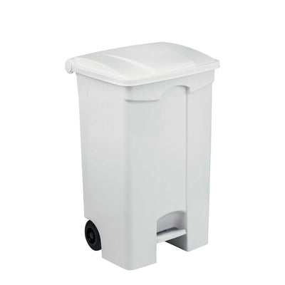 Bidone Spazzatura con Ruote e Pedale 90 Litri Coperchio Bianco