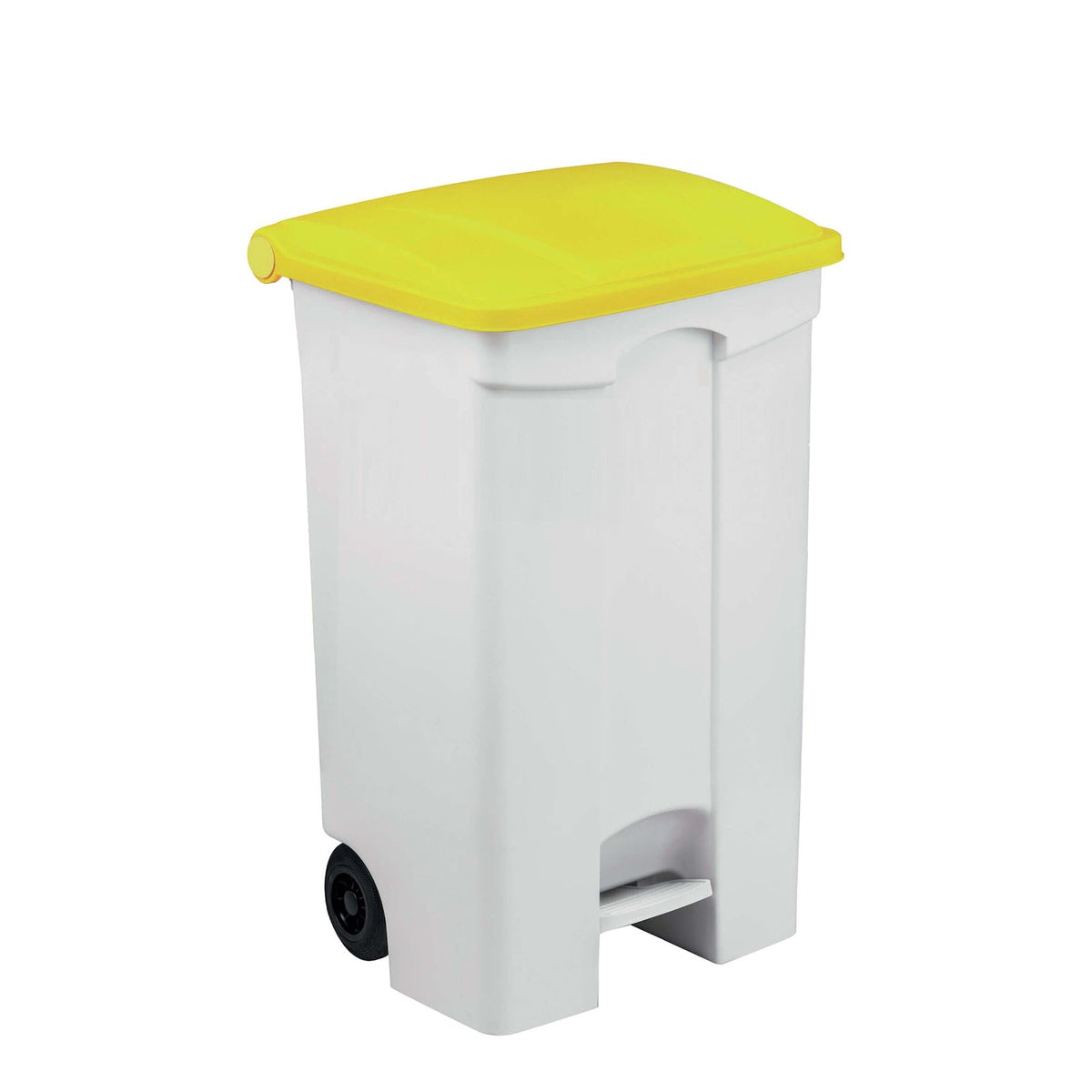 Bidone Spazzatura con Ruote e Pedale 90 Litri Coperchio Giallo