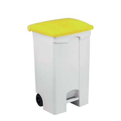 Bidone Spazzatura con Ruote e Pedale 90 Litri Coperchio Giallo