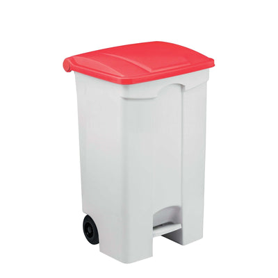 Bidone Spazzatura con Ruote e Pedale 90 Litri Coperchio Rosso