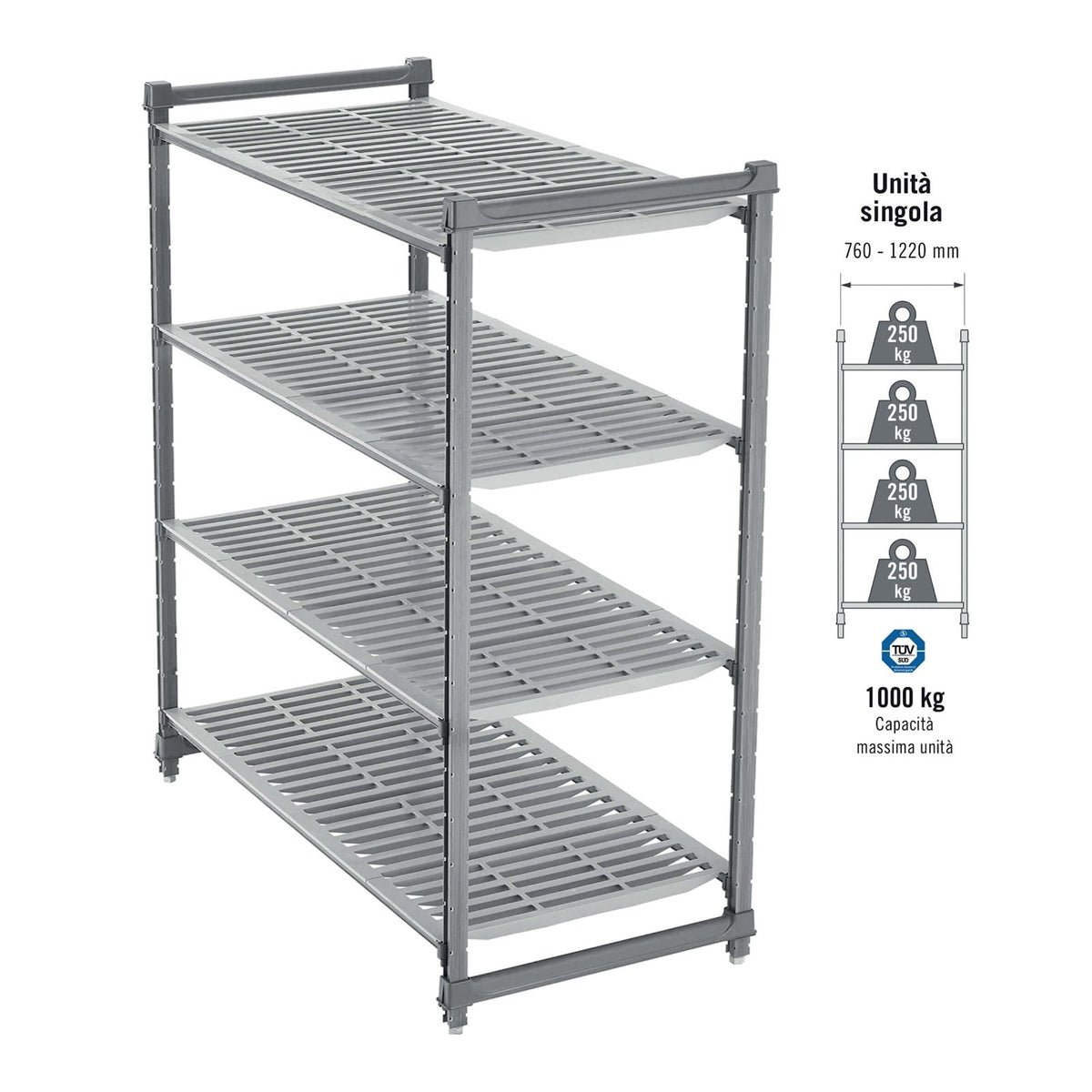 Cambro Camshelving Basic Scaffale 4 Ripiani Forati 46x153 cm H 183 cm