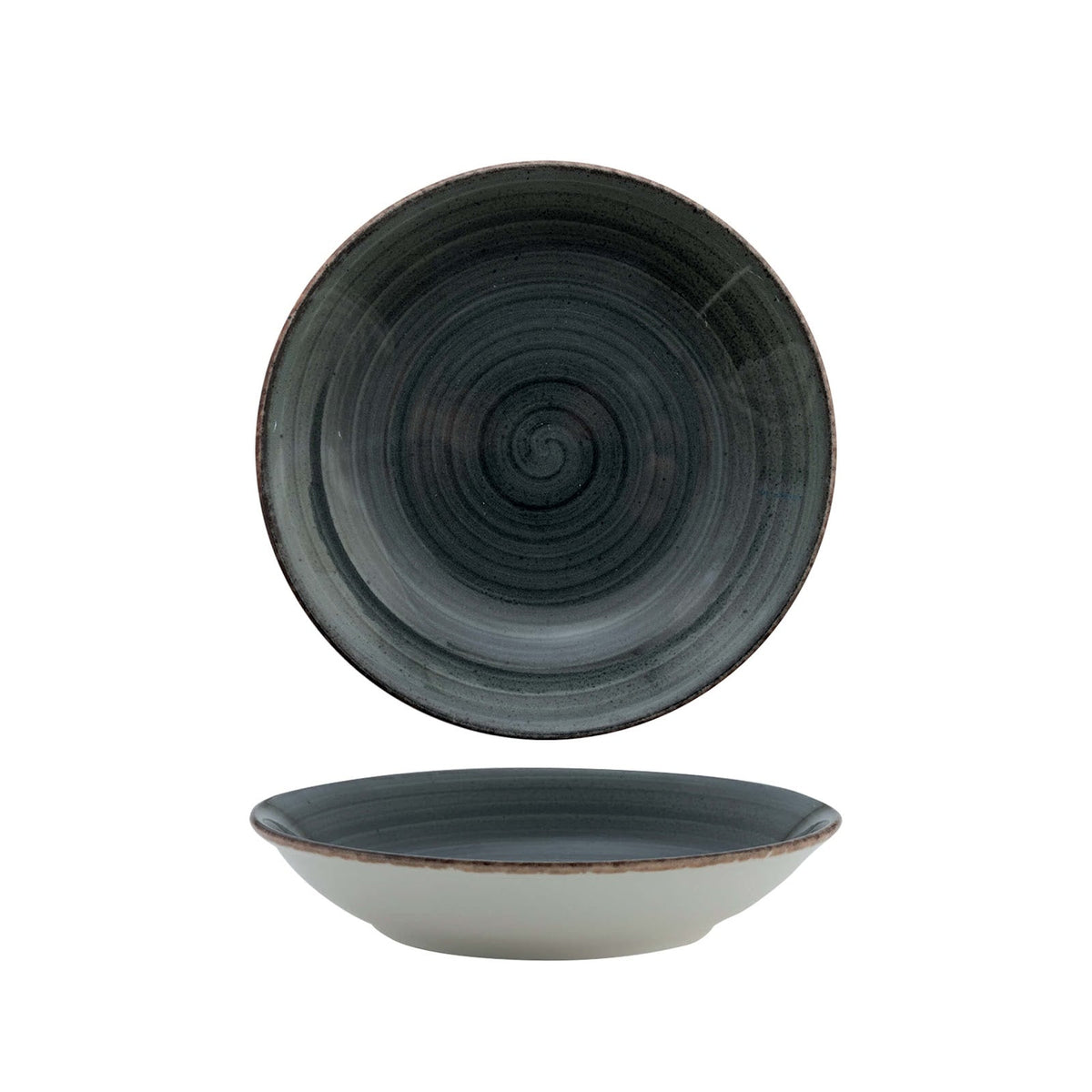 Gural Avanos Antracite Piatto Fondo in New Bone China Decorato a Mano Ø 20 cm 12 Pezzi