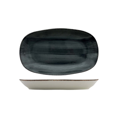 Gural Avanos Antracite Vassoio Fondo in New Bone China Decorato a Mano 29x17 cm 6 Pezzi