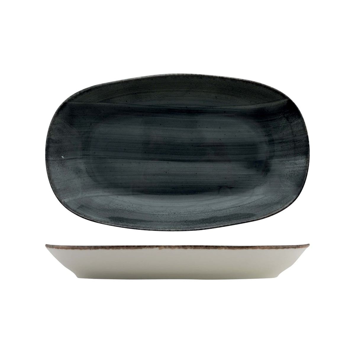 Gural Avanos Antracite Vassoio Fondo in New Bone China Decorato a Mano 34x20 cm 6 Pezzi