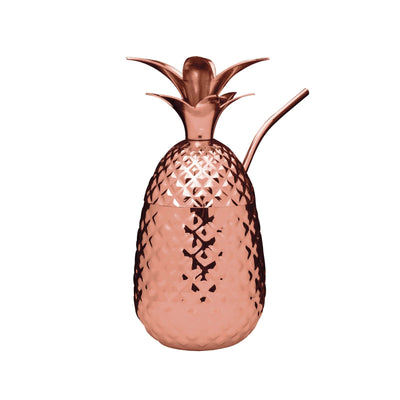 Coppa Cocktail Ananas Placcata Rame con Coperchio e Cannuccia 50 cl