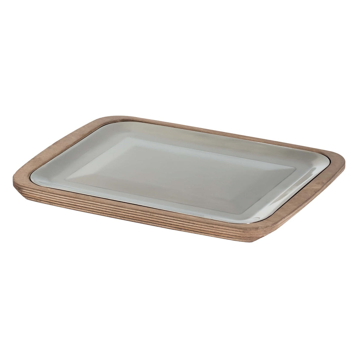 Abert Piatto Rettangolare Inox con Base in Legno 34x29 cm