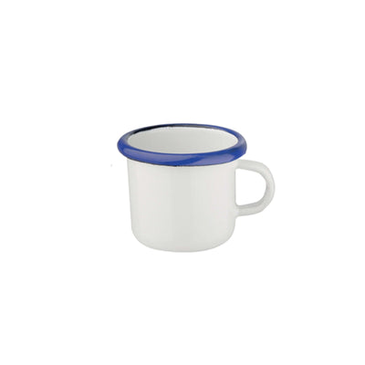 Tazza Caffè in Acciaio Smaltato Bianco Filo Blu 8 cl 6 Pezzi